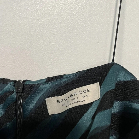 Bec & Bridge Discotheque Green Black Zebra Print Midi Spaghetti Strap Dress 6 - Picture 5 of 10